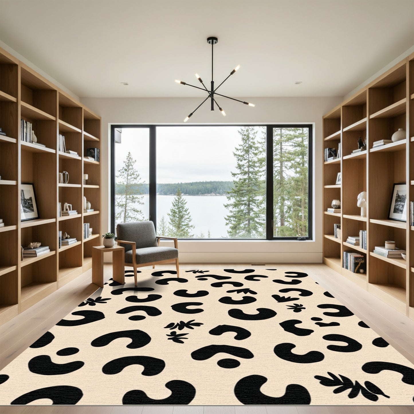 Neutral Black Abstract Spots Flora Rug