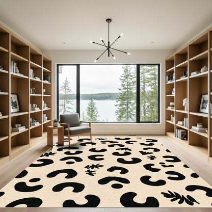 Neutral Black Abstract Spots Flora Rug