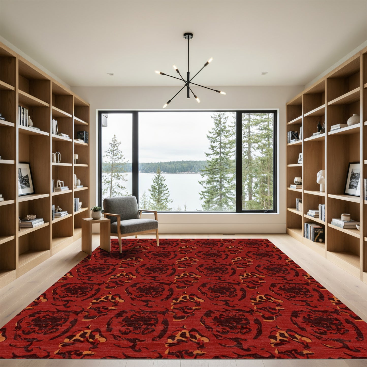 Crimson Abstract Floral Overlay Rug