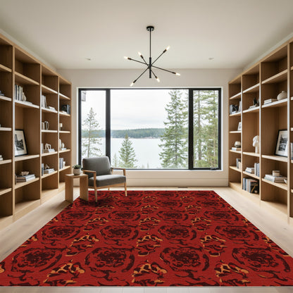 Crimson Abstract Floral Overlay Rug