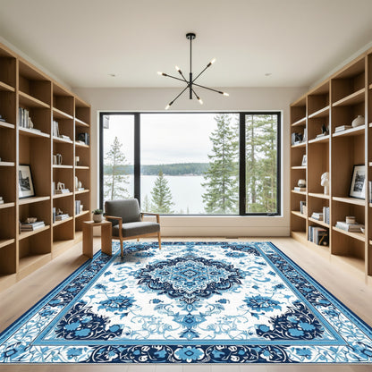 Blue Intricate Floral Medallion Rug