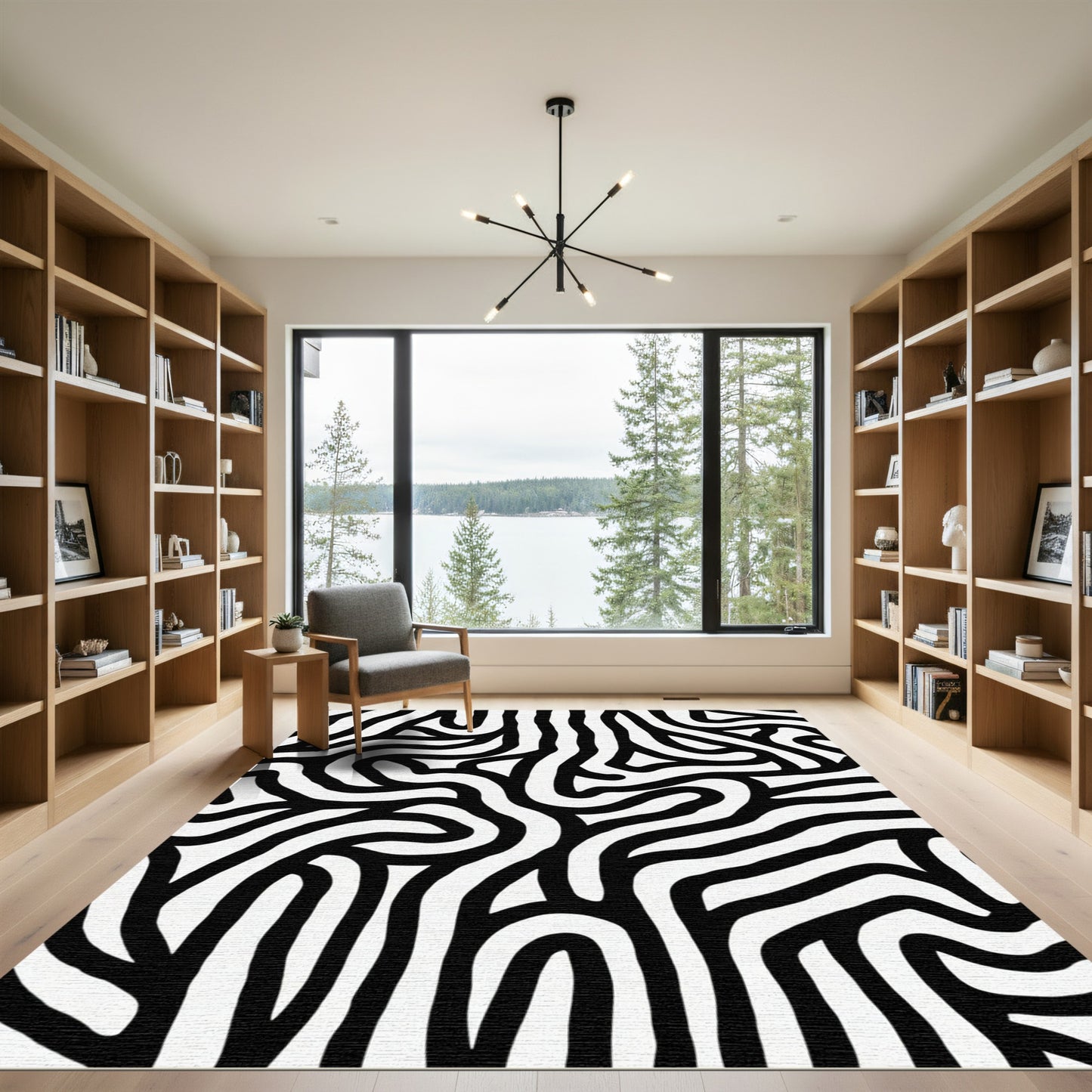 Abstract Black White Organic Swirl Rug