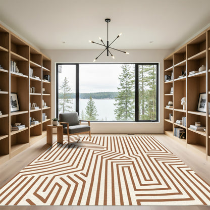 Brown Maze Lines Geometric Rug