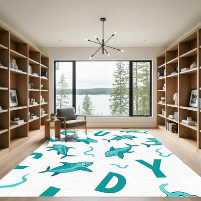 Aqua Dolphins Alphabet Splash Rug