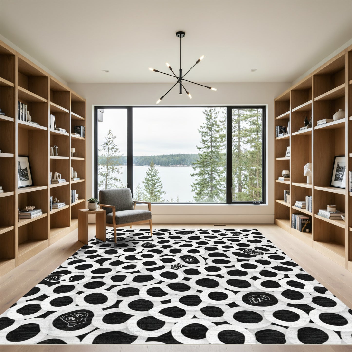 Whimsical Black White Organic Shape Medley Rug