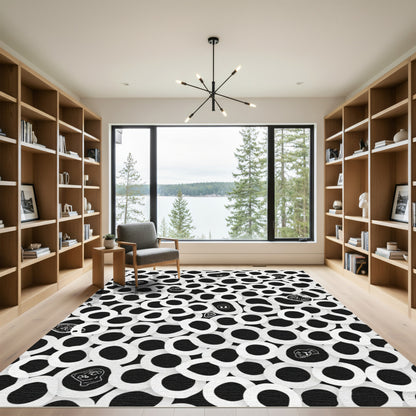 Whimsical Black White Organic Shape Medley Rug