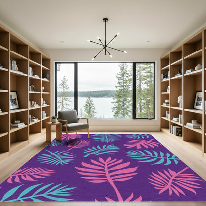 Vibrant Pink Teal Palm Leaf Rug