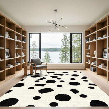 Abstract Black Circles Rectangles Cream Rug