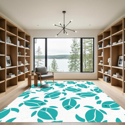 Teal Turtle Pattern Scattered Whimsical Design Rug