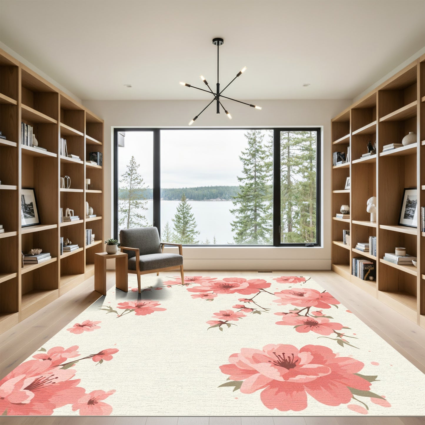 Coral Pink Blossoms Watercolor Spray Rug