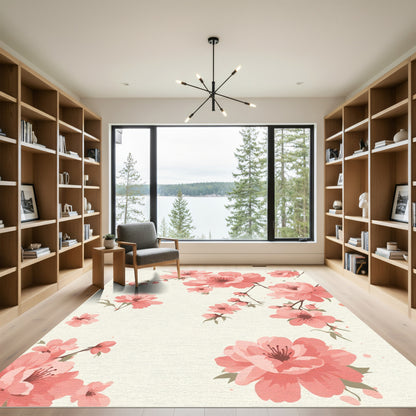 Coral Pink Blossoms Watercolor Spray Rug