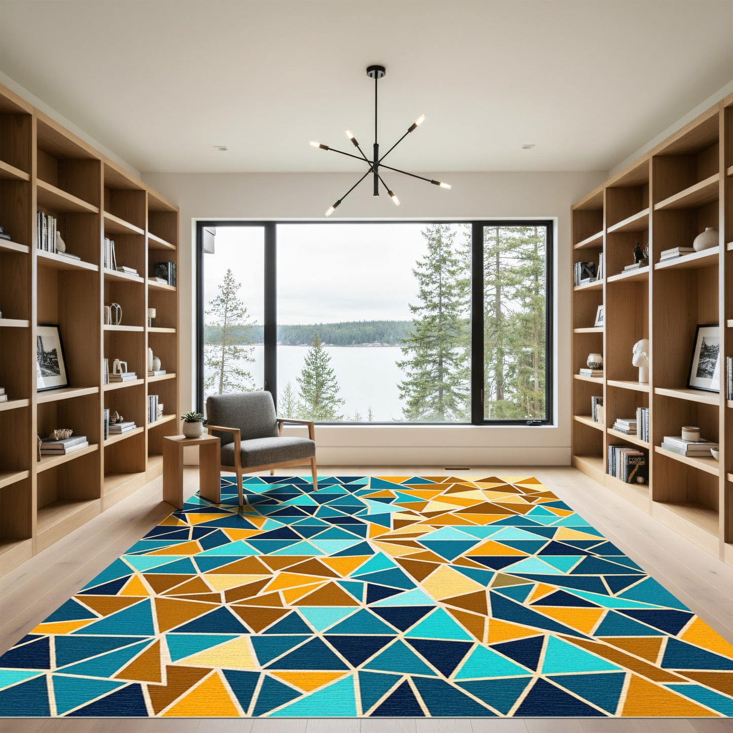 Teal Orange Abstract Geometric Triangle Rug