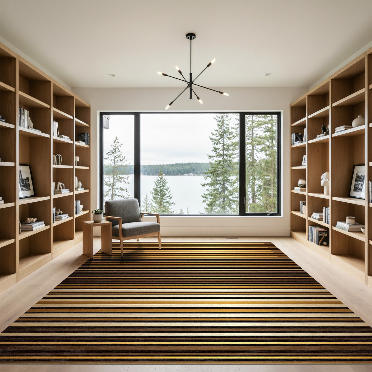 Rich Gold Black Horizontal Stripe Rug