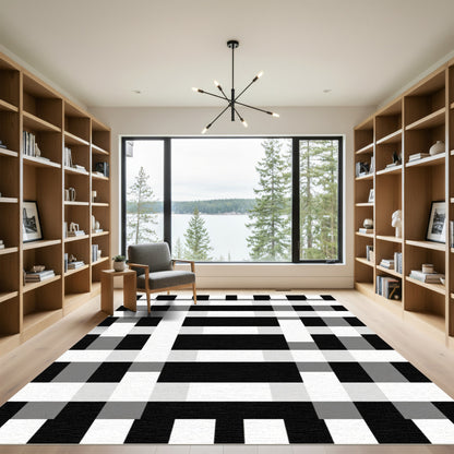 Gingham Texture Black White Rug