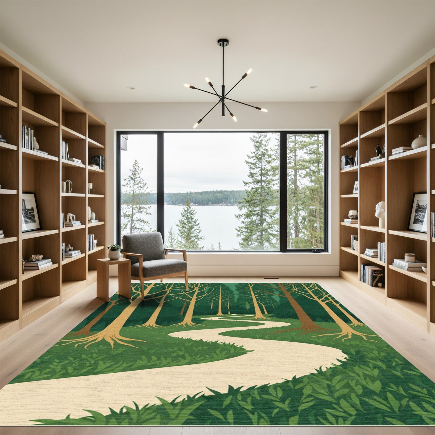 Serene Woodland Path Cream Stripe Rug