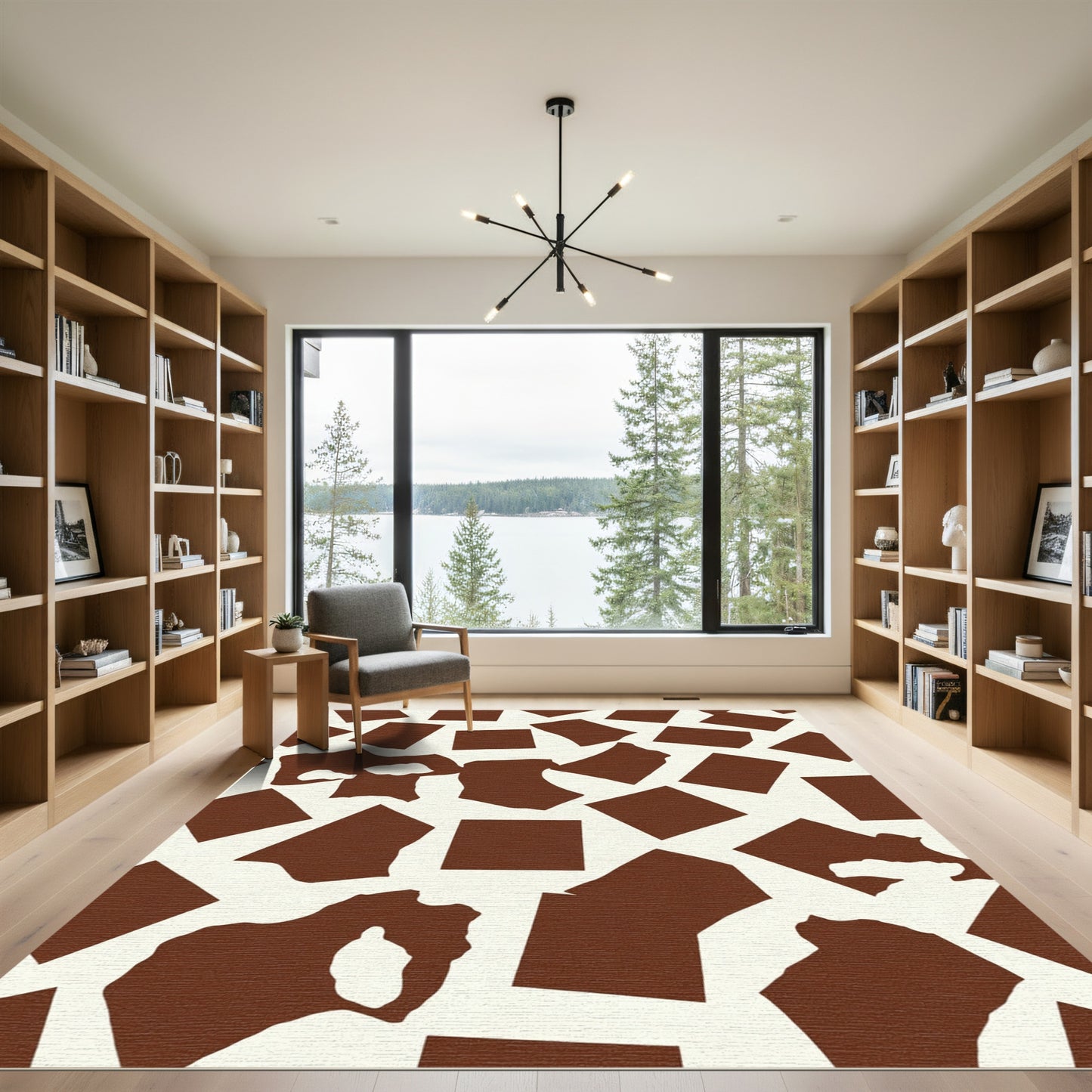 Brown Cream Irregular Shapes Rug