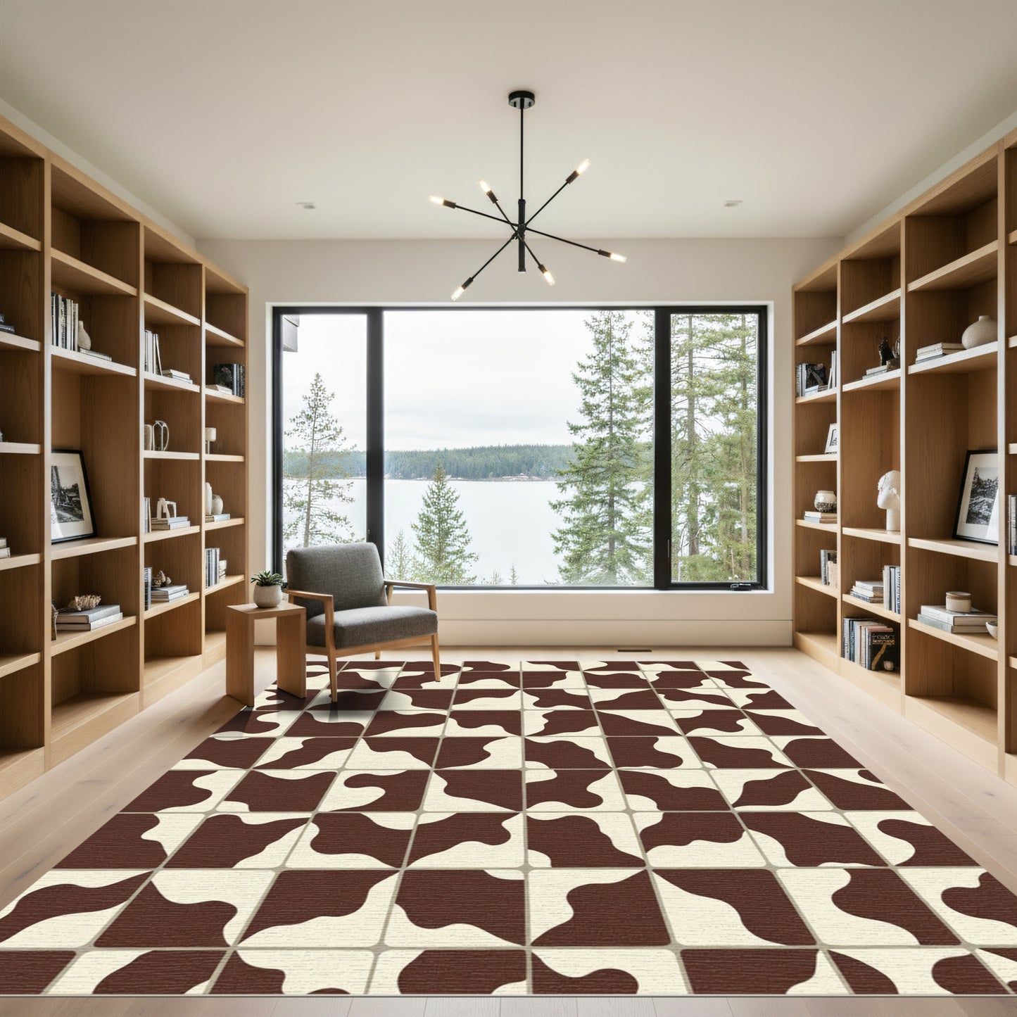 Brown Cream Abstract Block Rug