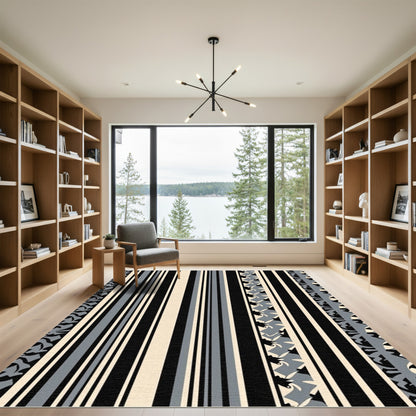 Monochromatic Striped Geometric Edge Rug