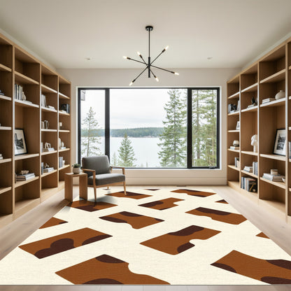 Brown Ochre Abstract Block Rug