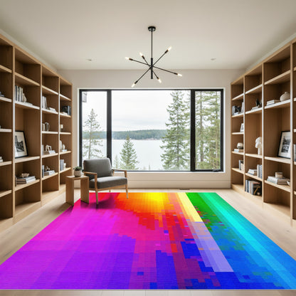 Vibrant Gradient Pixel Mosaic Rug