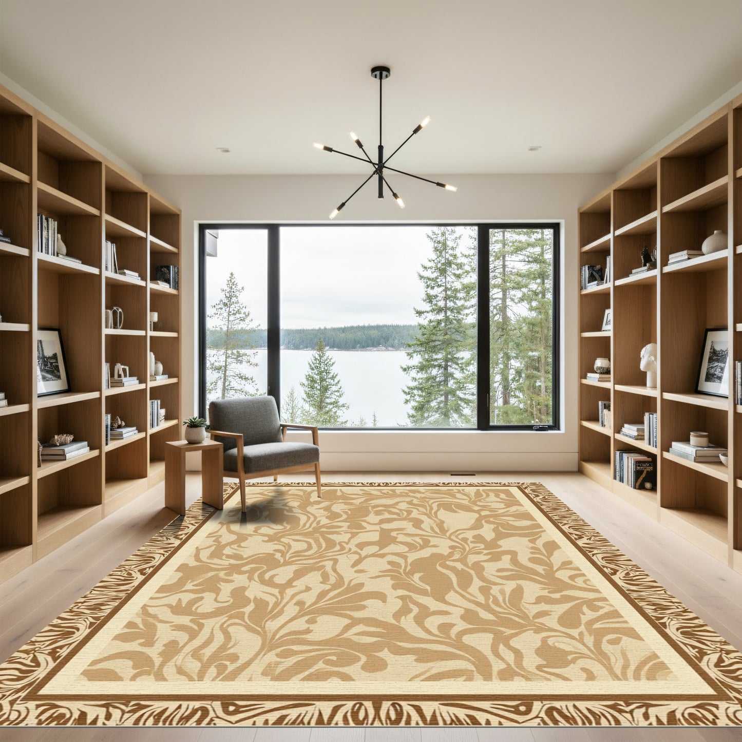 Earthy Botanical Swirls Border Rug