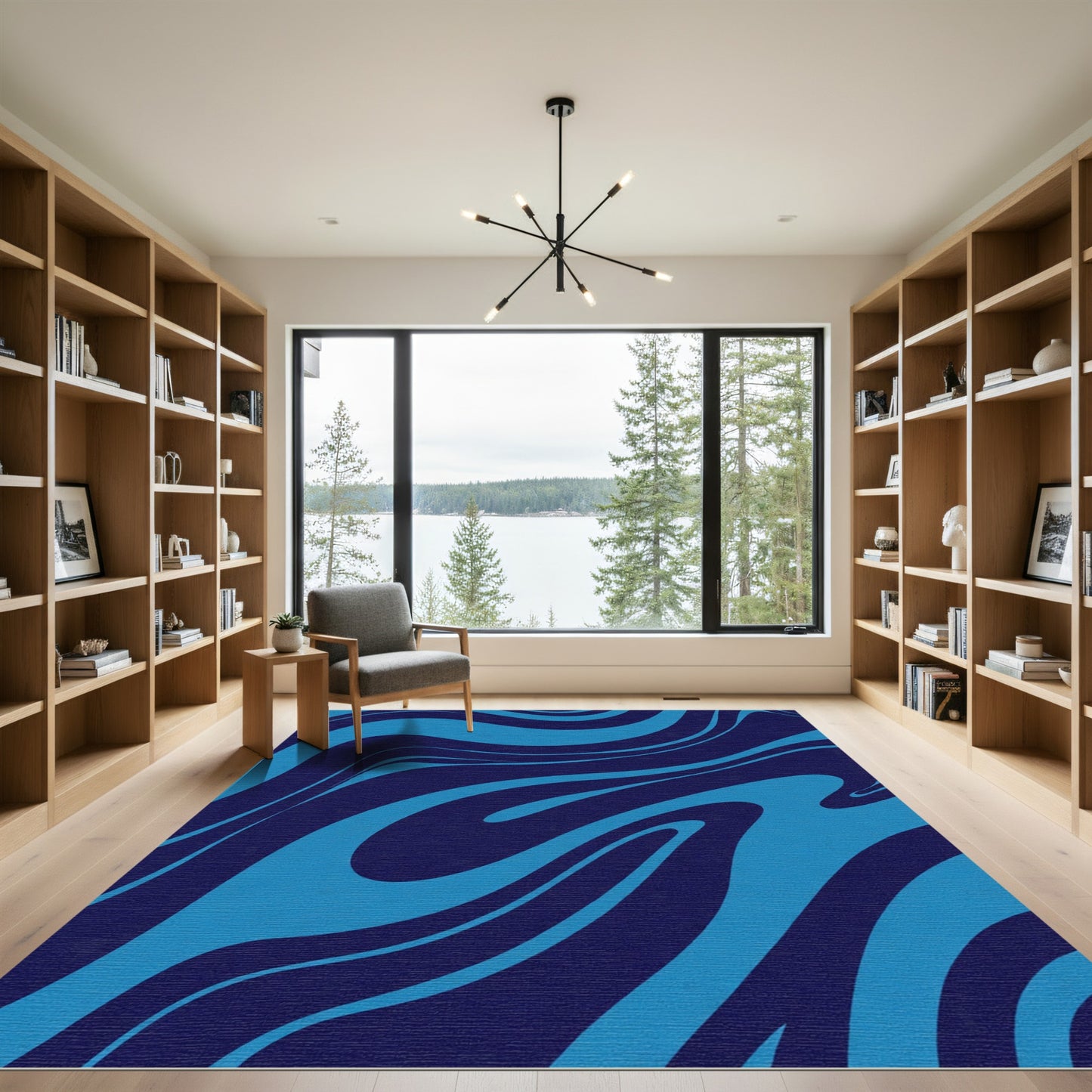 Deep Blue Swirling Wave Rug