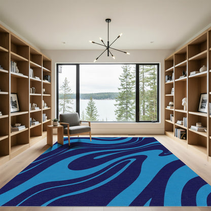 Deep Blue Swirling Wave Rug
