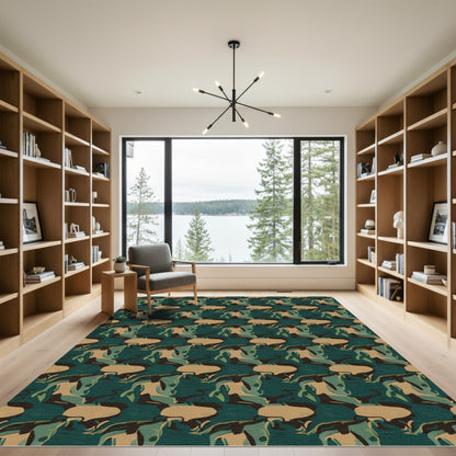 Earthy Woodland Abstract Camouflage Rug