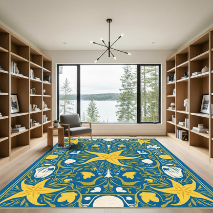 Indigo Yellow Starburst Botanical Rug