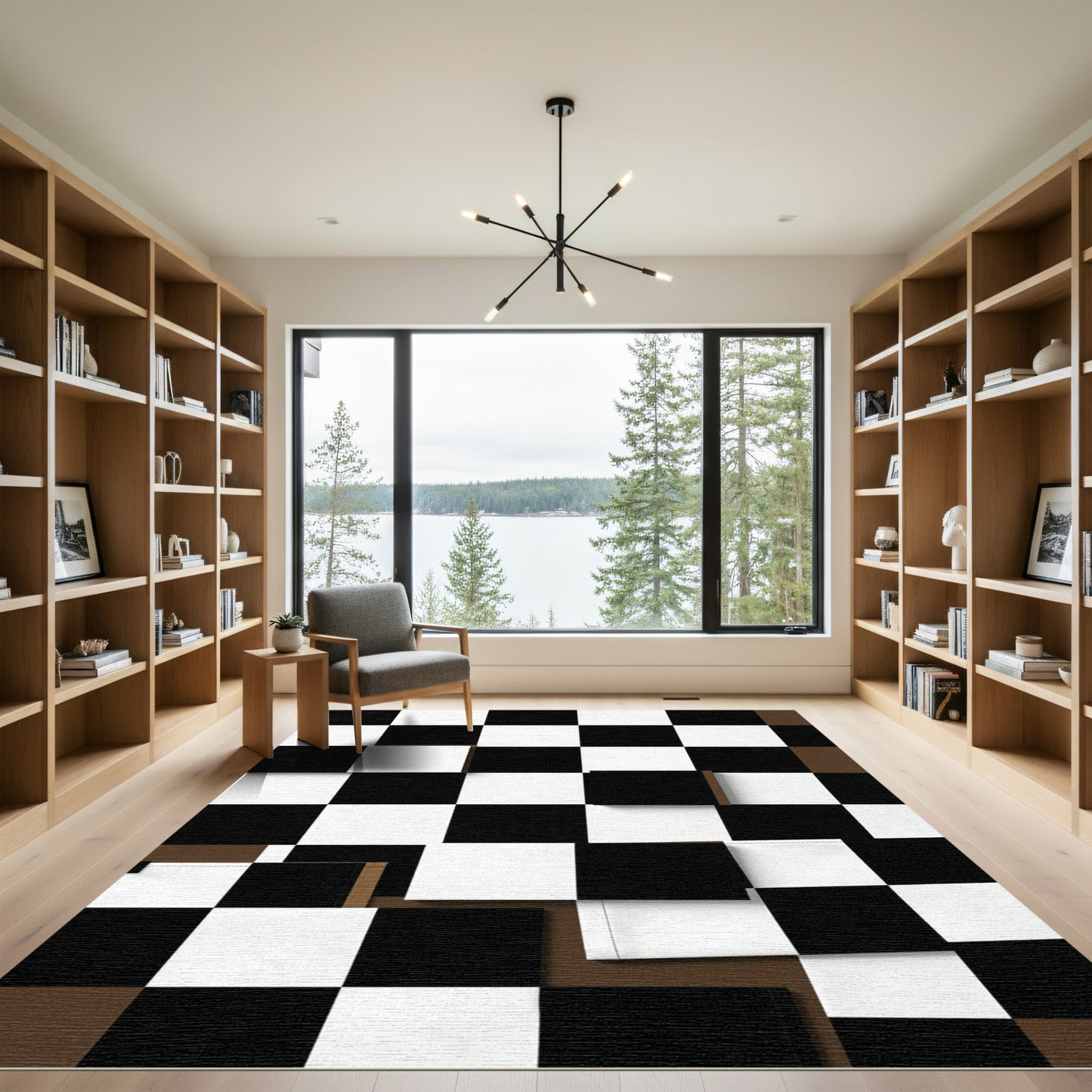 Bold Checkerboard Black White Brown Rug