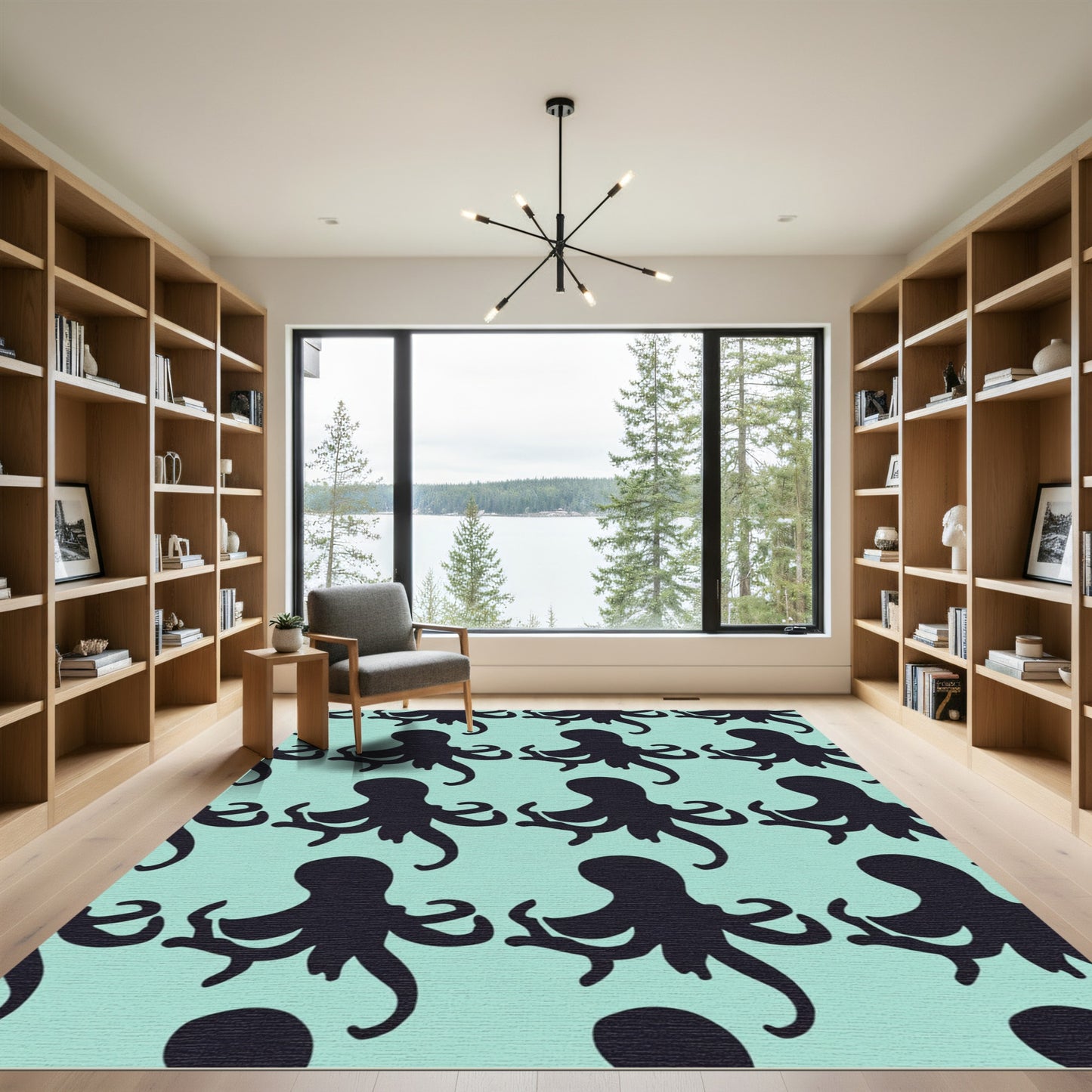 Dark Octopus Repeating Aqua Pattern Rug