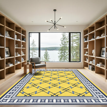 Bright Yellow Lattice Diamond Rug