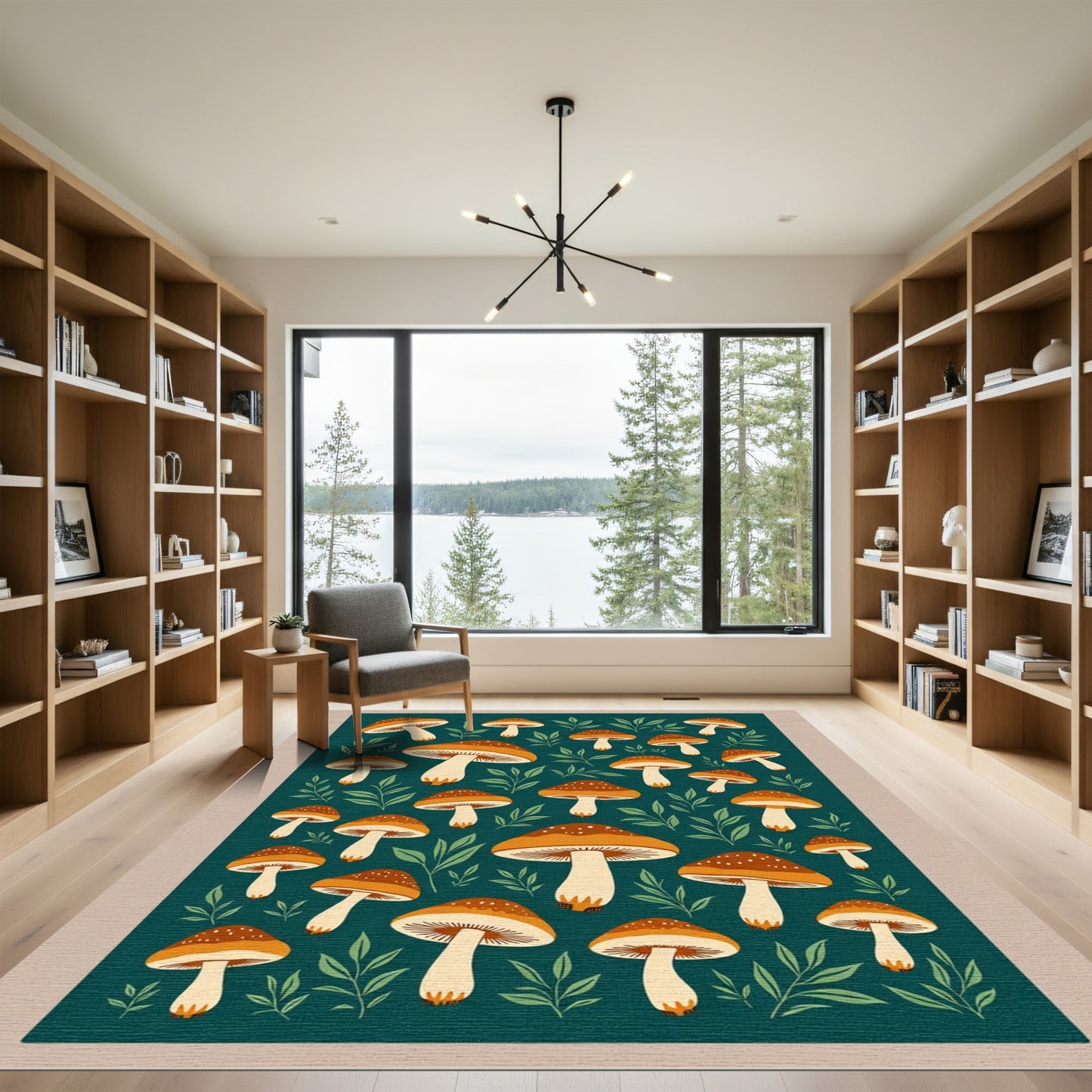 Whimsical Orange Mushroom Forest Rug