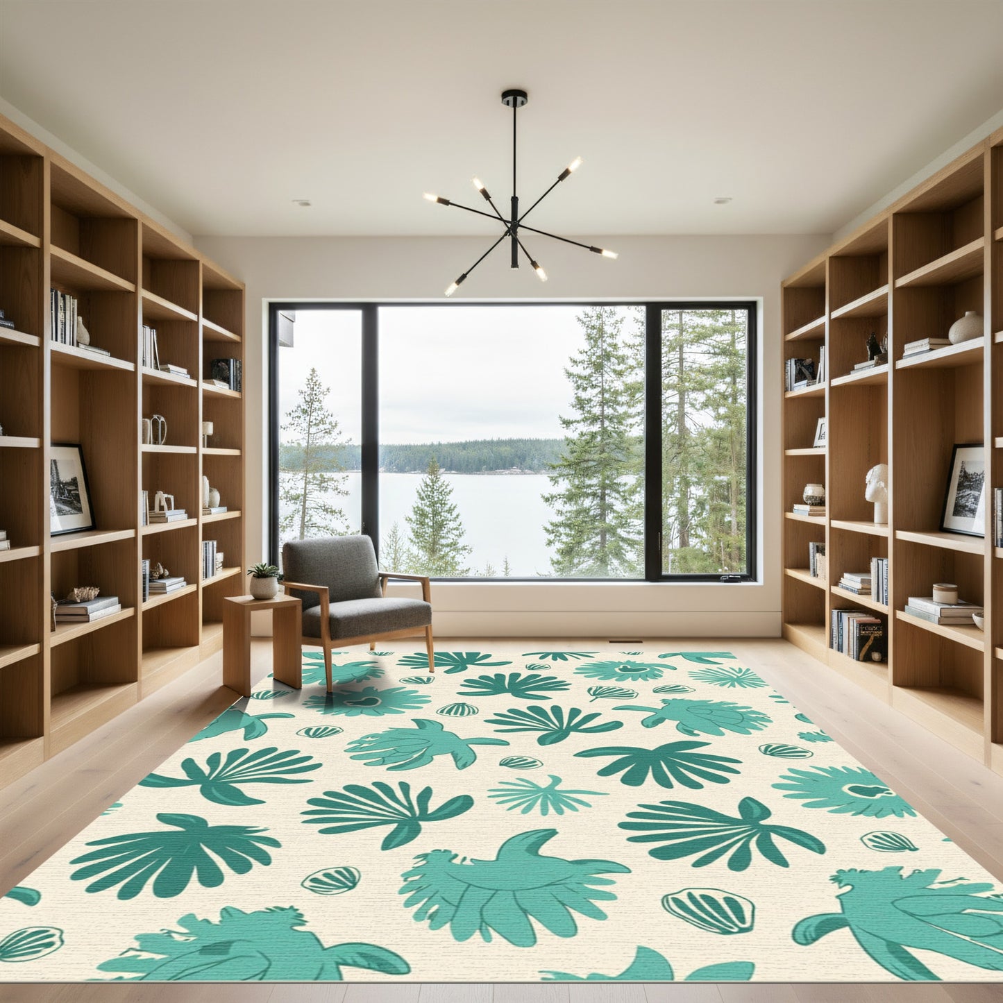 Teal Abstract Botanical Organic Rug