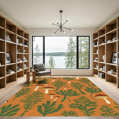 Autumn Forest Mushroom Evergreen Pattern Rug