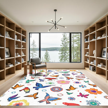 Colorful Birds and Flowers Medallion Rug