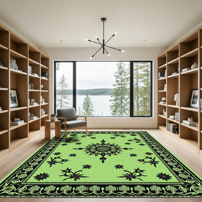 Black Floral Medallion Lime Green Rug