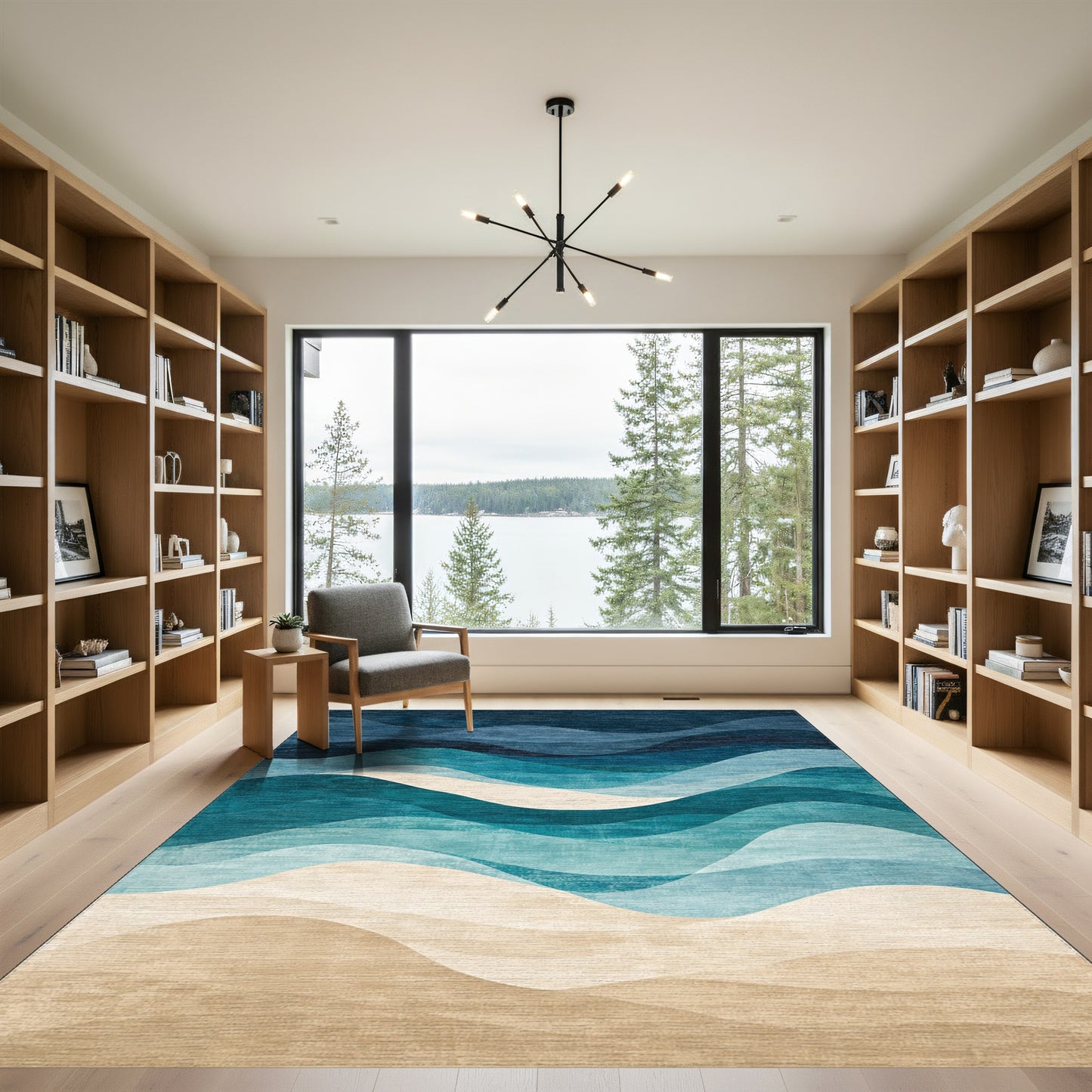 Navy Teal Gradient Wave Rug
