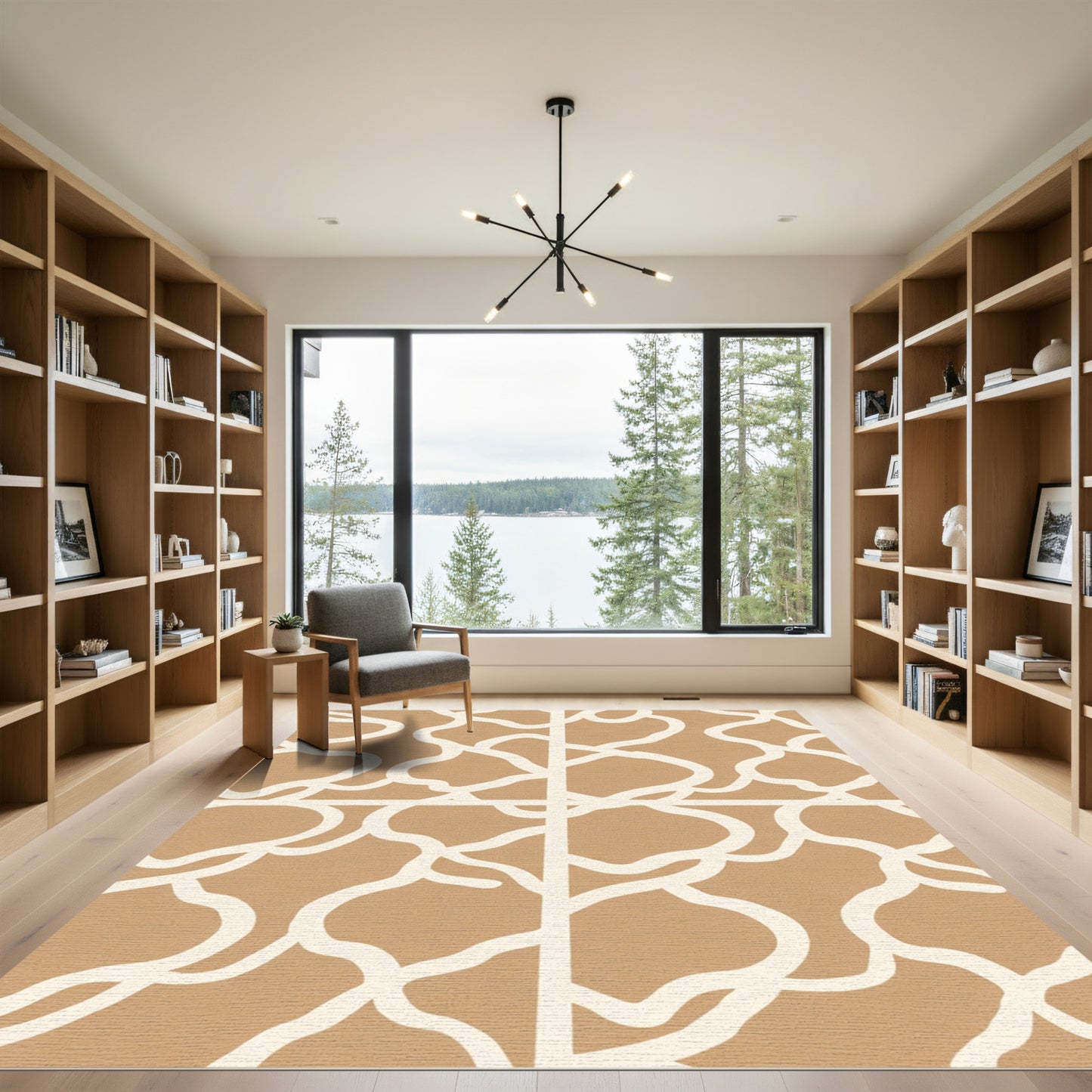 Tan Cream Bold Organic Flow Rug