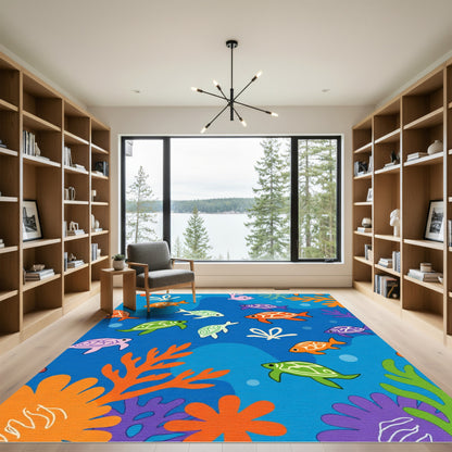Oceanic Fish Coral Turtle Whimsy Rug