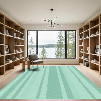 Muted Green Vertical Stripe Composition Rug
