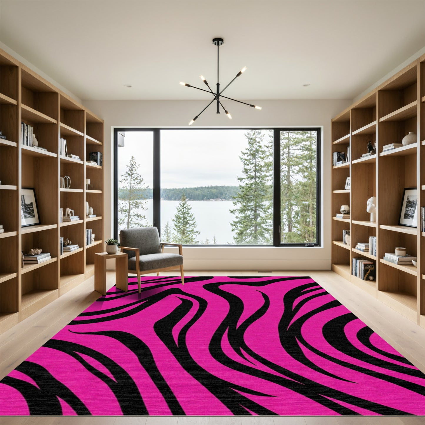 Hot Pink Black Zebra Waves Rug