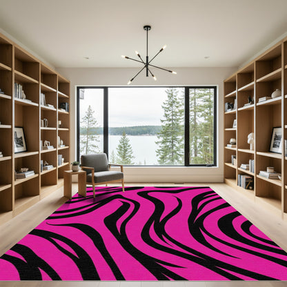 Hot Pink Black Zebra Waves Rug