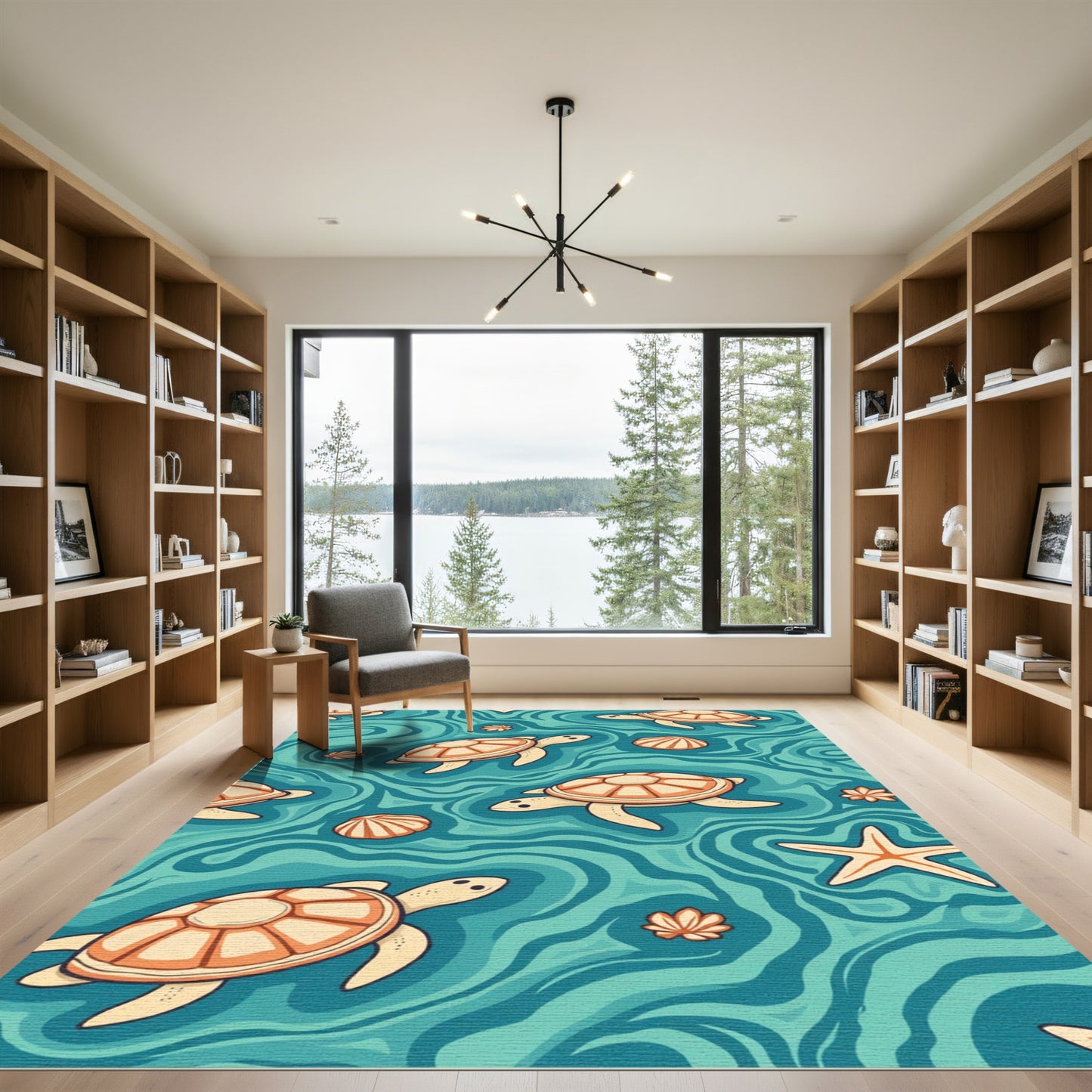 Oceanic Sea Turtle Swirl Composition Rug