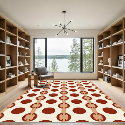 Crimson Circles Vertical Stripe Arrangement Rug