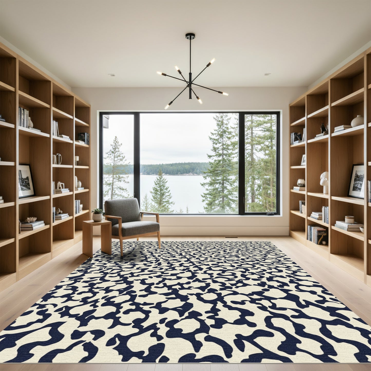 Cream and Navy Organic Blob Rug