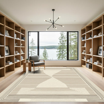 Neutral Taupe Geometric Hourglass Rug