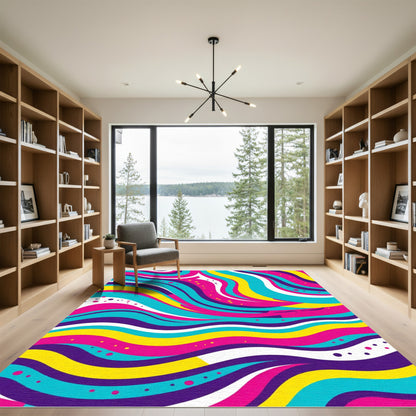 Vibrant Swirls Yellow Pink Teal Rug