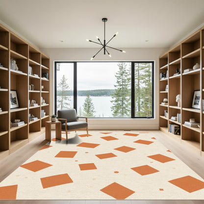 Coral Scatter Geometric Squares Rug