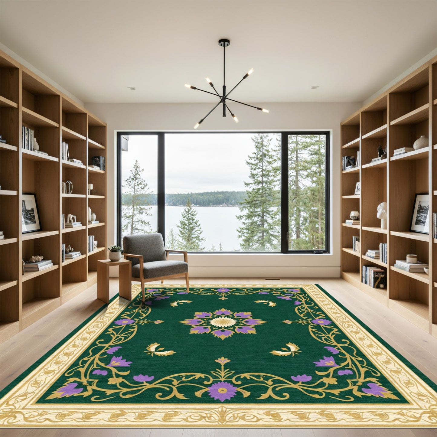 Emerald Green Floral Garden Medallion Rug